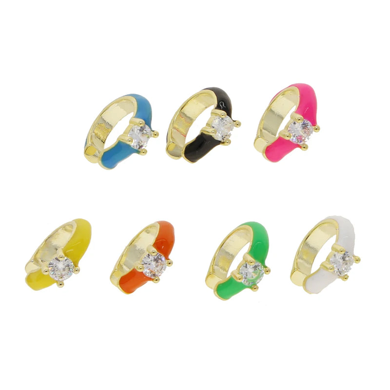 No Piercing Fashion Women Girl Jewelry Candy Rainbow Enamel Single White CZ Clip On Earring Ear Cuff