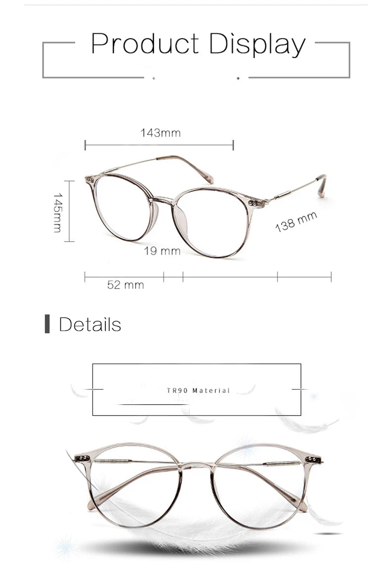 Acetate Unisex Solid Alloy Glasses Frame Women  Prescription Glasses  Fashion Designer Metallic Circle Glasses Myopia Glasses