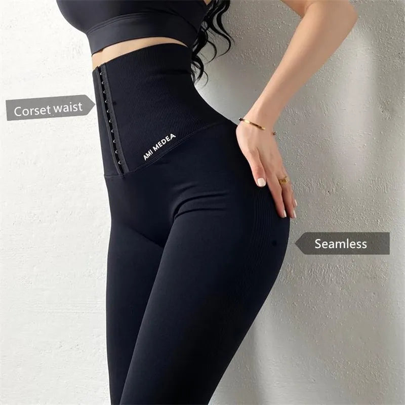 Corset Waisted Yoga Pants Elasticity Seamless Workout leggings Sports Women Fitness Gym Leggings Running Training Tights