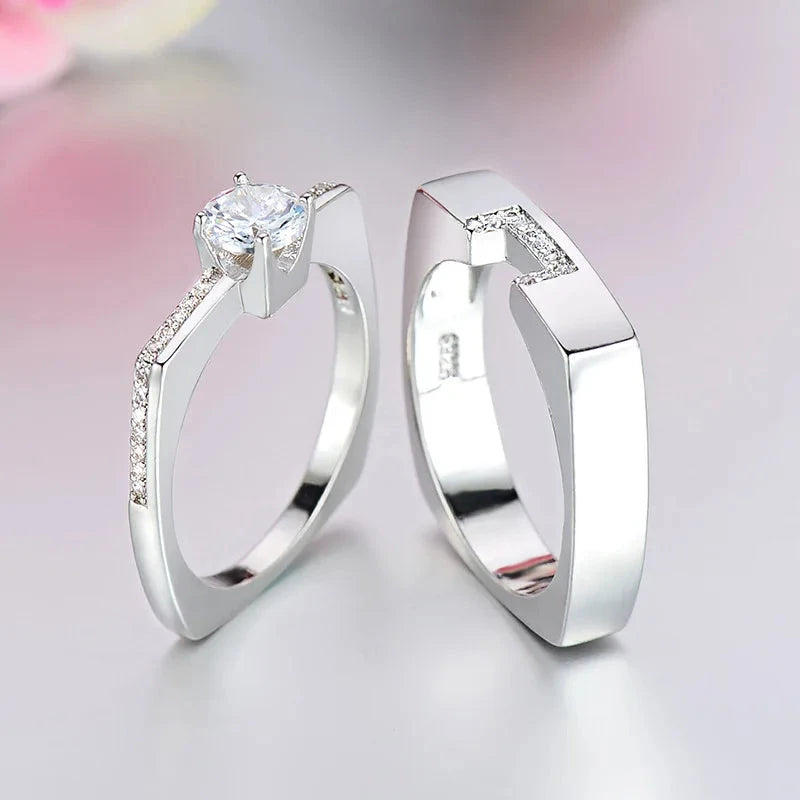 Luxury Female two color white Zircon Ring Set Crystal Bridal Ring Wedding Jewelry Promise Engagement Rings For Women - aquila Bask