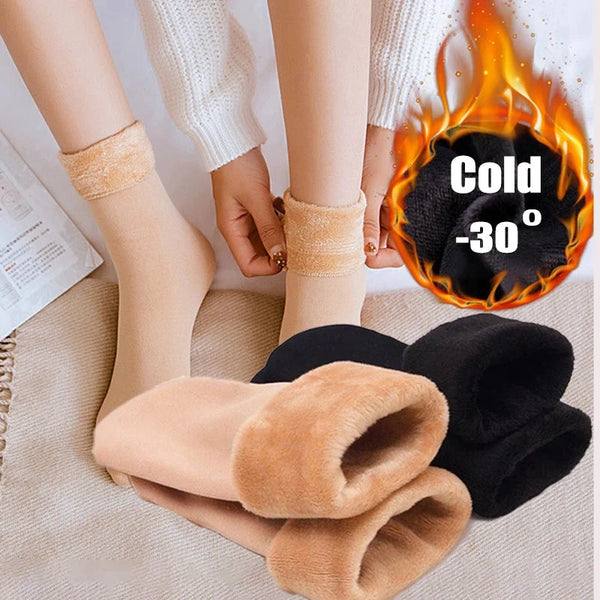 Men Women Socks Winter Warm Snow Socks Thickened Socks Add Velvet Solid Lolita Dew Ankle Bare Leg Happy Fun Harajuku Kawai Sox - aquila Bask