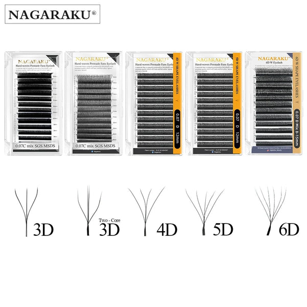 NAGARAKU Automatic Flowering W Shape  Bloom 3D 4D 5D 6D Premade Fans Eyelash Extensions Natural Soft Light Full Dense - aquila Bask