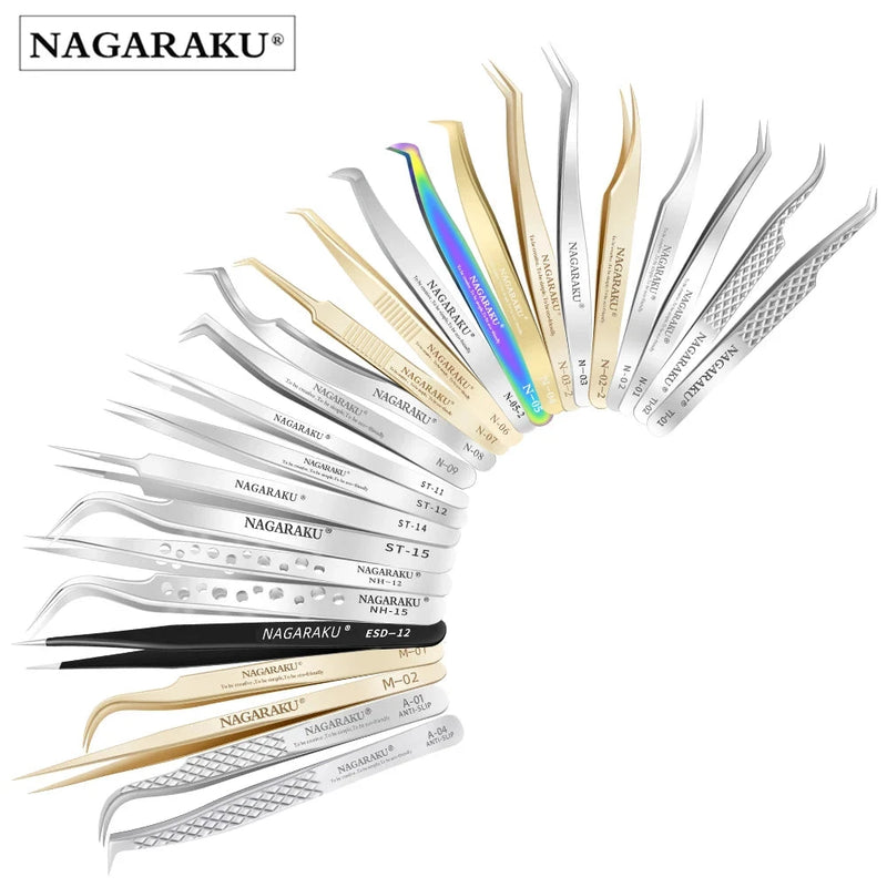 NAGARAKU Eyelash Extension Tweezers Makeup Stainless Steel Eyelash 3D accurate Clip - aquila Bask