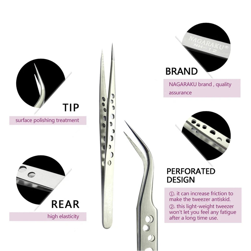 NAGARAKU Eyelash Extension Tweezers Makeup Stainless Steel Eyelash 3D accurate Clip - aquila Bask