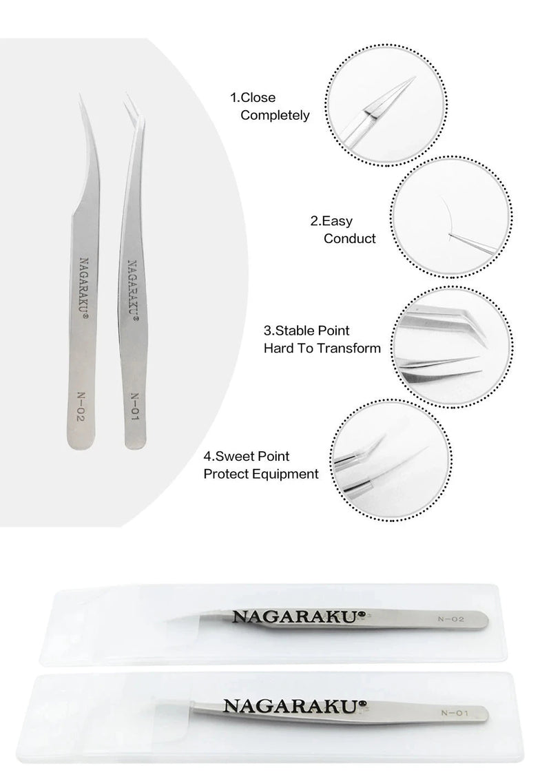 NAGARAKU Eyelash Extension Tweezers Makeup Stainless Steel Eyelash 3D accurate Clip - aquila Bask