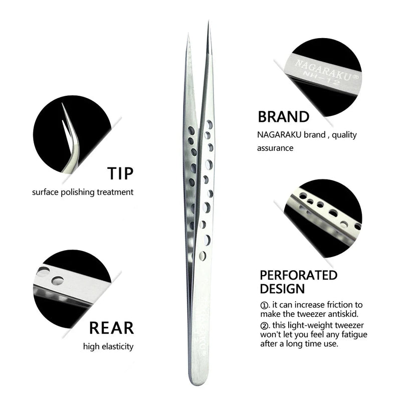 NAGARAKU Eyelash Extension Tweezers Makeup Stainless Steel Eyelash 3D accurate Clip - aquila Bask