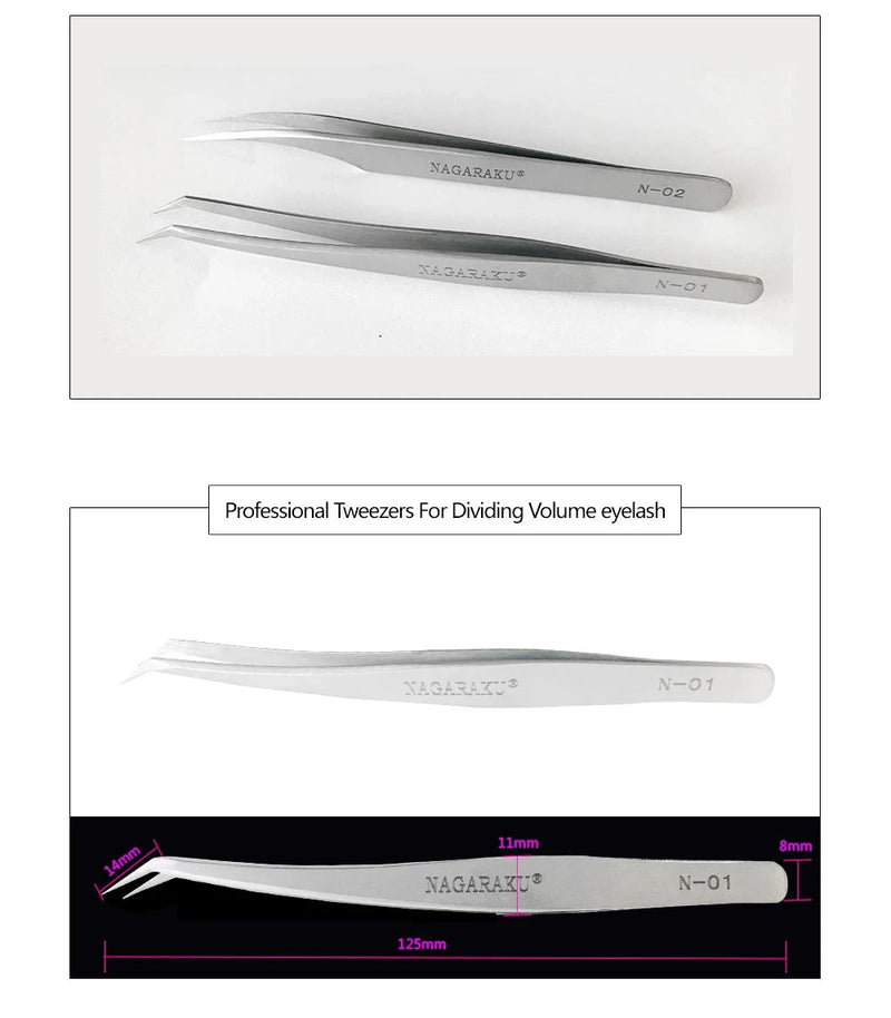 NAGARAKU Eyelash Extension Tweezers Makeup Stainless Steel Eyelash 3D accurate Clip - aquila Bask