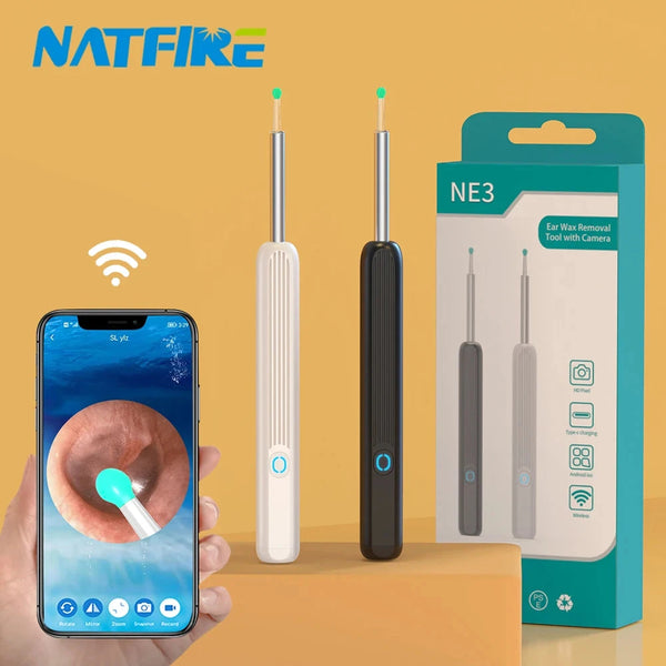 NATFIRE NE3 Ear Cleaner High Precision Ear Wax Removal Tool with Camera LED Light Wireless Otoscope Smart Ear Cleaning Kit aquila Bask