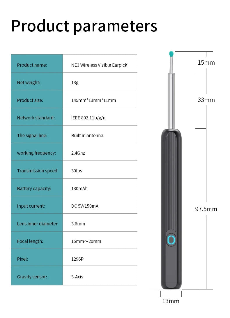 NATFIRE NE3 Ear Cleaner High Precision Ear Wax Removal Tool with Camera LED Light Wireless Otoscope Smart Ear Cleaning Kit aquila Bask