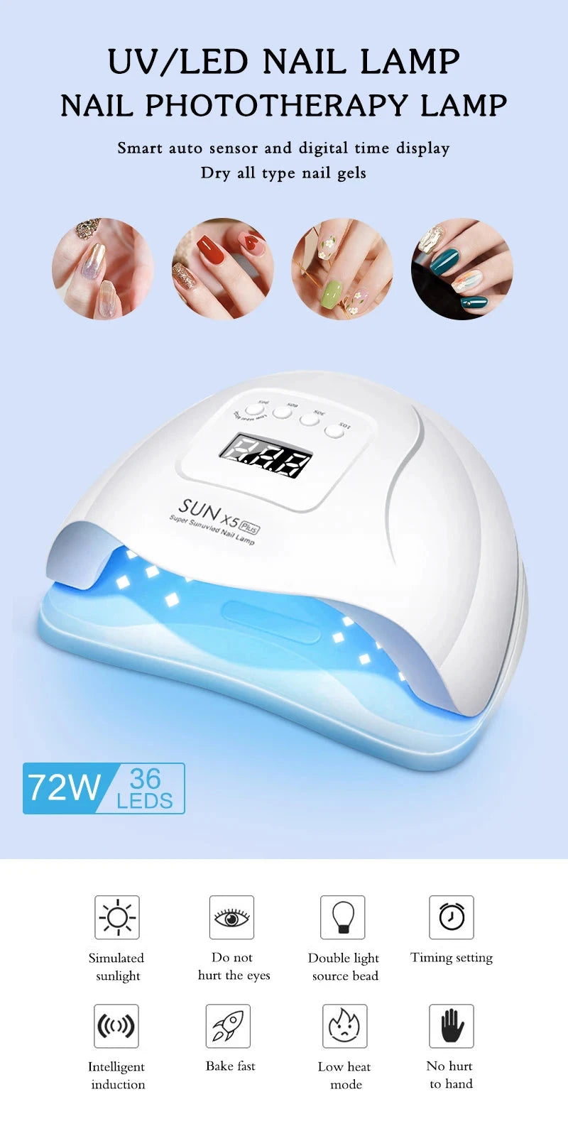 Nail Dryer LED Nail Lamp UV Lamp for Curing All Gel Nail Polish With Motion Sensing Manicure Pedicure Salon Tool aquila Bask