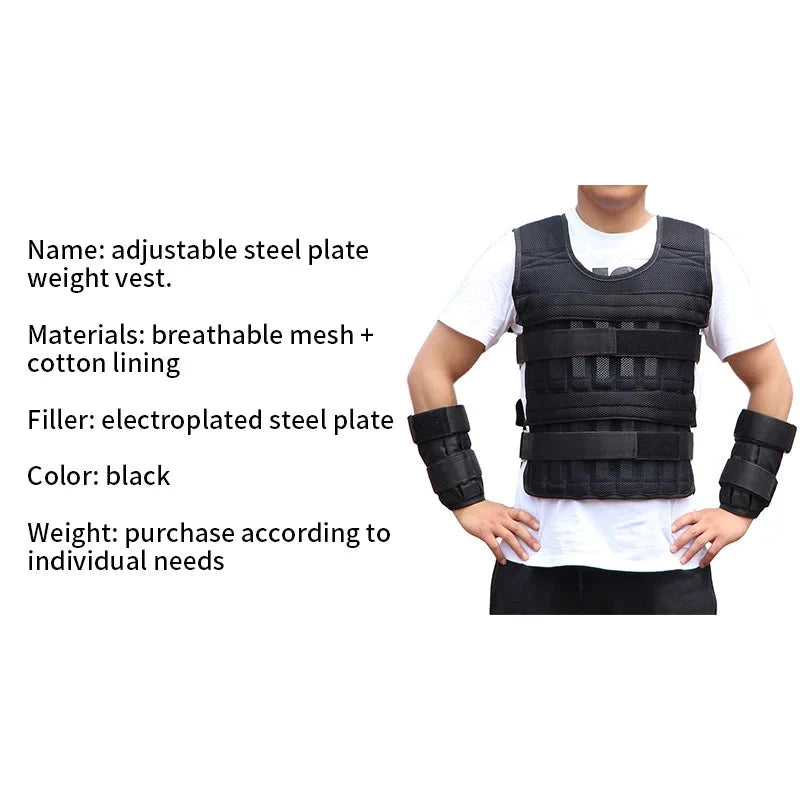 New 15/35KG Adjustable Loading Weight Vest Boxing Training Jacket Gym Fitness Equipment Running Workout Waistcoat Sand Clothing - aquila Bask