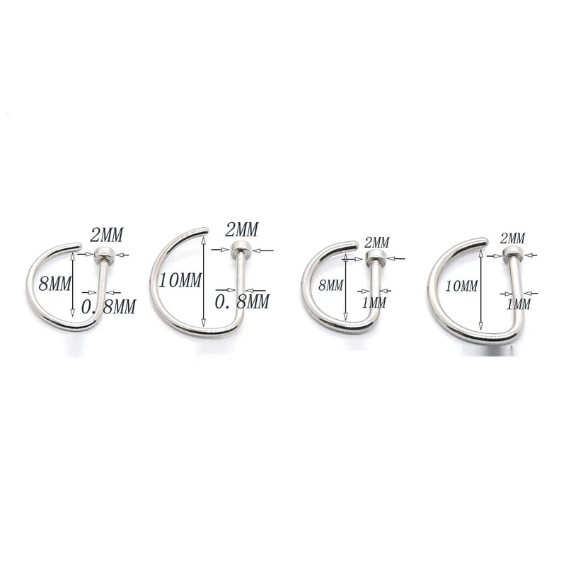 New Curved Barbells Fake Nose Piercing D Shaped Tragus Helix Stud Earring Hoop Septum Stainless Steel Ring Nostril Body Jewelry - aquila Bask