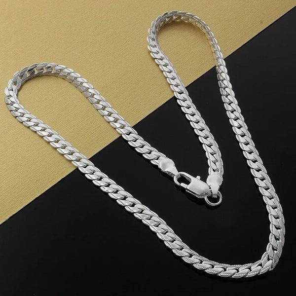 Nice 925 Sterling Silver 6MM Full Sideways Chain Necklace For Women Men Fashion Jewelry Sets Wedding Gift - aquila Bask