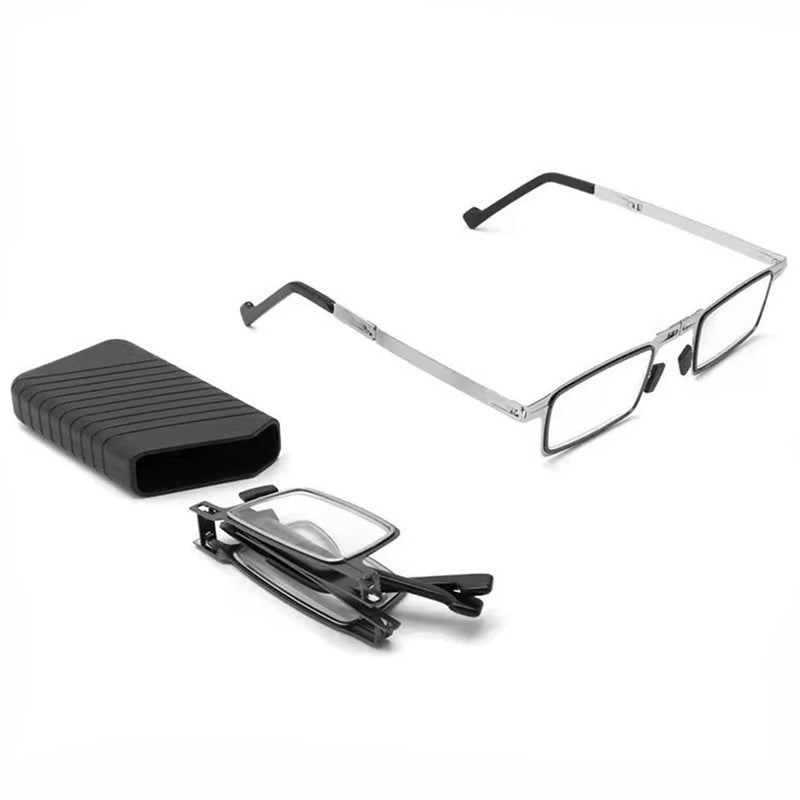 Portable Folding Reading Glasses Men Metal Round Square Anti Blue Light Eyewear Presbyopia Eyeglasses Frame Diopter +1.0 to +4.0 - aquila Bask