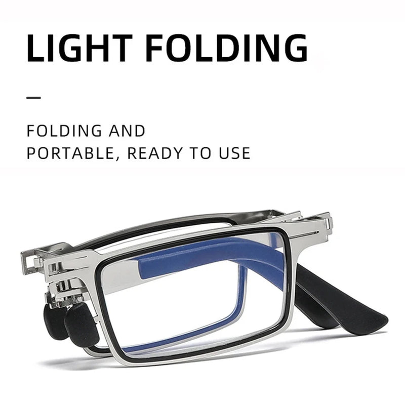 Portable Folding Reading Glasses Men Metal Round Square Anti Blue Light Eyewear Presbyopia Eyeglasses Frame Diopter +1.0 to +4.0 - aquila Bask