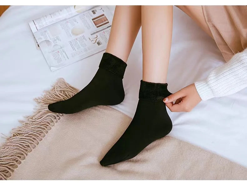 Men Women Socks Winter Warm Snow Socks Thickened Socks Add Velvet Solid Lolita Dew Ankle Bare Leg Happy Fun Harajuku Kawai Sox