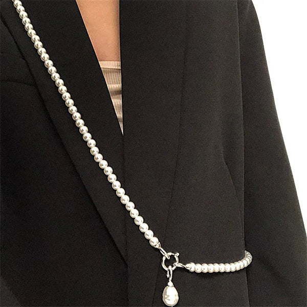 Statement Pearls Long Necklace For Women Personality Chains Big Pendant Collares Jewelry - aquila Bask